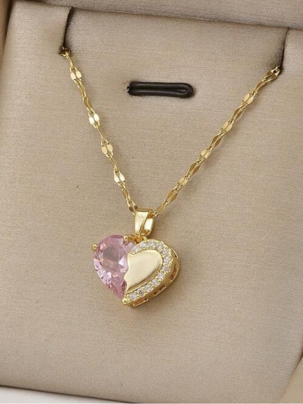 Gold Heart Pendant Necklace with 2 Pc Crystal Accent